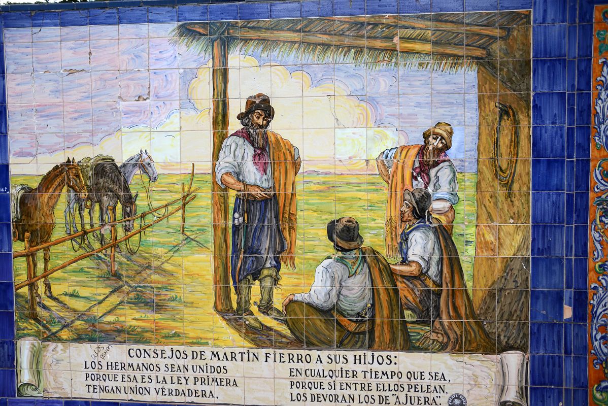 11-07 Tiled Image In Plaza Espana of the Gaucho Martin Fierro With Poem by Jose Hernandez In Mendoza